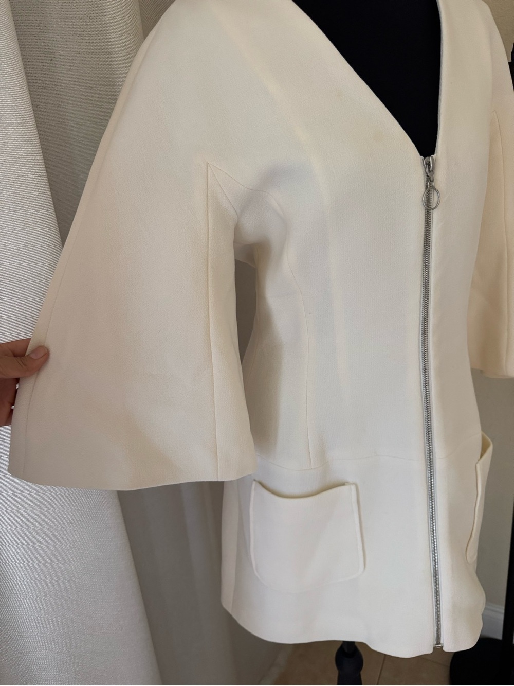 ALEXIS Dominique Ivory Wool Zip Front Mini Dress Size S Designer Pocket Dress - Picture 6 of 10